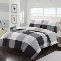 HomeSpace Direct, Larry Checked Geometric Duvet Cover Set - Black / Double HomeSpace Direct, Larry Checked Geometric Duvet Cover Set - Black / Double