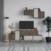 Decortie, Hermes Modern Tv Unit With Wall Storage Unit - Dark Coffee Decortie, Hermes Modern Tv Unit With Wall Storage Unit - Dark Coffee