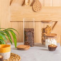 Square Glass Storage Jar with Wooden Lid - Clear / 1.9l / 1