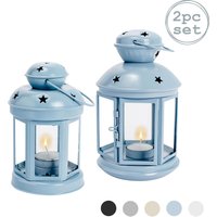 NICOLA SPRING, Nicola Spring - Metal Hanging Tealight Lanterns - 2 Sizes - Blue - Pack of 2 NICOLA SPRING, Nicola Spring - Metal Hanging Tealight Lanterns - 2 Sizes - Blue - Pack of 2