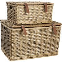 Handmade Buff Wicker Hampers with Faux Leather Straps - Natural / Set of 2 Baskets