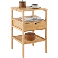 Bamboo Bedside Table With Drawer Shelf Bedroom Furniture - White