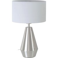 Jax Brushed Chrome Dimmable Touch Table Lamp with Fabric Drum Shade - Grey