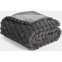 Thick Faux Fur Waffle Throw - Charcoal Grey