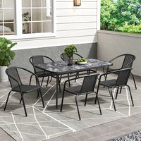 Rectangle Tempered Glass Table with 6 PE Rattan Chairs - White