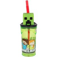 Minecraft Creeper 3D Figurine Glass Tumbler With Straw 360ML - Green / Minecraft 3D