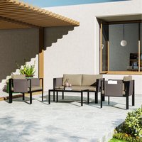 Outsunny 4 Piece Garden Furniture Set Tempered Glass Coffee Table - Khaki