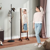 HOMCOM Jewelry Cabinet with LED Mirror Free Standing - Rustic Brown