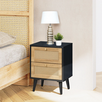 Manila Rattan 2 Drawer Bedside Table - Black