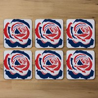 Red Blue Rose Print Coaster - Red
