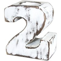 Handmade White-Washed Wooden Birthday Number 2 - White