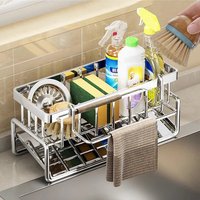 Stainless Steel Sink Caddy Basket Rack - silver