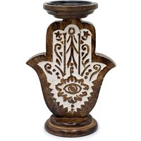 Elegant Mango Wood Hamsa Candle Stand Large Durable Unique - Brown