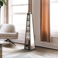 The Obelisk Black Metal Edged Mirrored Ornament - Black / 120cm