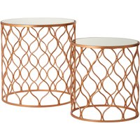 Avantis Set Of Two Mirrored Top Copper Tables - White, Gold