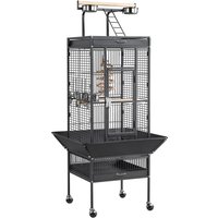 Rolling Metal Bird Cage with Playtop - Black