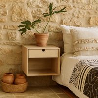 Italy White Oak 1-Drawer Wall-Mounted Floating Bedside Table - Neutral