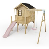 ClassicPlay Premium 5ft Playhouse on Deck with Single Swing - Dusky Pink