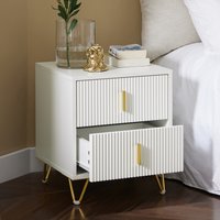 Set of 2 Bedsides with Gold Legs 2 Drawers - White