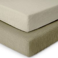 Muslin Cot Bed Fitted Sheets 2 Pack - 100% Cotton, Soft & Breathable, 140 x 70cm - Olive & Ecru