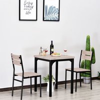 HOMCOM 3 Pcs Compact Dining Table with 2 Chairs Set - Light Wood Grain