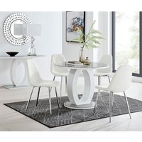 Giovani Grey White Round Dining Table With Four Corona Silver Chairs - White