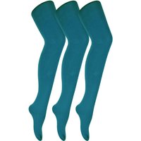 3 Pair Coloured Opaque 80 Denier Plain Block Colour Tights - Blue / XL