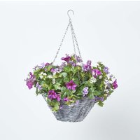 Homescapes Purple and White Petunia Artificial Hanging Basket 58cm - Purple