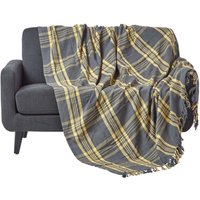 Grey and Yellow Tartan Check Sofa and Bed Throw - Yellow and Grey / 255 x 360 cm