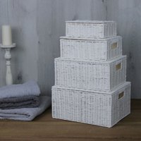 4x Wicker Storage Baskets - White