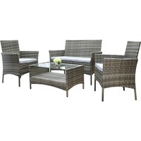 RayGar, Deluxe Rattan 4 Seater Sofa Set with Rectangular Table - Grey RayGar, Deluxe Rattan 4 Seater Sofa Set with Rectangular Table - Grey