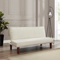 GRS, Fred 3 Seater Sofa Bed Velvet Studded edge Wooden Block Legs - Cream GRS, Fred 3 Seater Sofa Bed Velvet Studded edge Wooden Block Legs - Cream