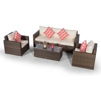 Giardino Sydney 5 Seater Rattan Conversation Sofa Set with Coffee Table - Brown