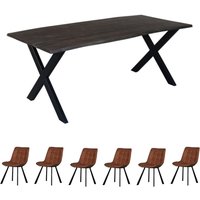 Live Edge Wood And Metal Large Dining Table Set Grey With 6 Chairs - Light Wood