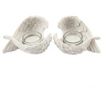 Set Of 2 Winged Candle Holders - White