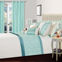 Floral Effect Embroidered Luxury Valdez Duvet Cover Pillowcase Set - Duck Egg / Superking