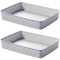 Grey A4 Paper Tray Curver Basket Plastic Rattan Office Desk Organiser - Light Grey / 2