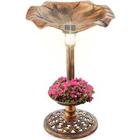 Bronze Effect Plastic Pedestal Bird Bath Feeder With Solar Light - Bronze
