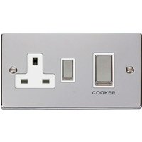 Polished Chrome Cooker Control Ingot 45A With 13A Switched Plug Socket - White