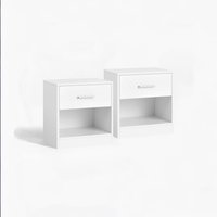 Set of 2 Bedside Table with Drawer and Open Compartment - WHITE