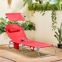 SoBuy Outdoor Garden Beach Folding Chair Sun Lounger with Adjustable Sun Shade - Red / 1