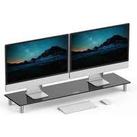 Height Adjustable Extra Large Black Glass Monitor Stand for Desks - Black / 9.3cm