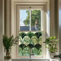 Jesolo Art Deco Stained Glass Privacy Window Film - Green / 40cm