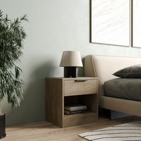 Bedside Cabinet with Shelf - Wooden Bedroom Nightstand Side Table - Oak / 46.5cm / 1
