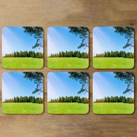 Grass field Designer Coaster Set - Green