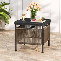 Costway Outdoor Side Table with Umbrella Hole - Black