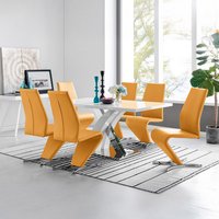 Atlanta Modern High Gloss White Dining Table And 6 Willow Chairs Set - Mustard