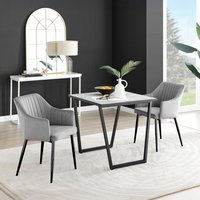 Carson White Marble Effect Square Dining Table and 2 Calla Black Leg Chairs - Grey