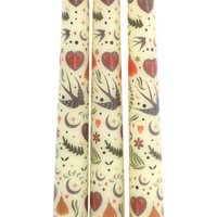 Set of 3 Folk Print Taper Candles for Home Decor - Cream