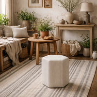 Isabella Hexagon Upholstered Stool and Stripe - Beige